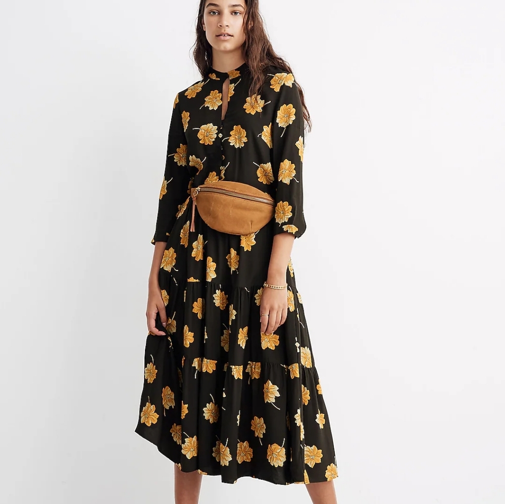 Madewell Button Front Tier Dress Autumn Flowers